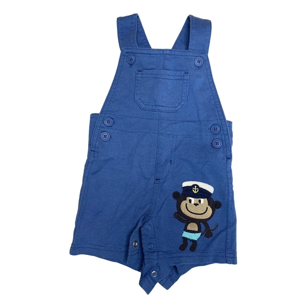 Boys Baby Infant Size 9 Months Sailor Monkey Blue Bib Overals Shorts Shortalls